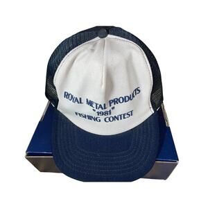 Vintage 1981 Truckers Hat Cap Royal Metal Products Fishing Contest Mesh No Foam